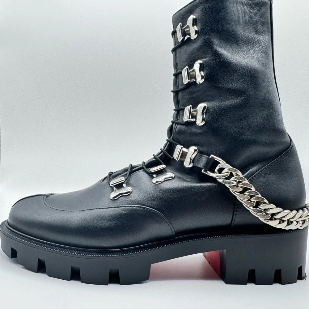 Christian Louboutin Our Georges Calf Flat Ankle Combat Moto Biker Boots Sz 36 - Picture 5 of 9